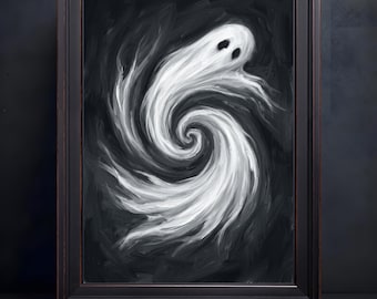 Textured Ghost Oil Painting Print, Gothic Halloween Wall Art (Canvas Print)
