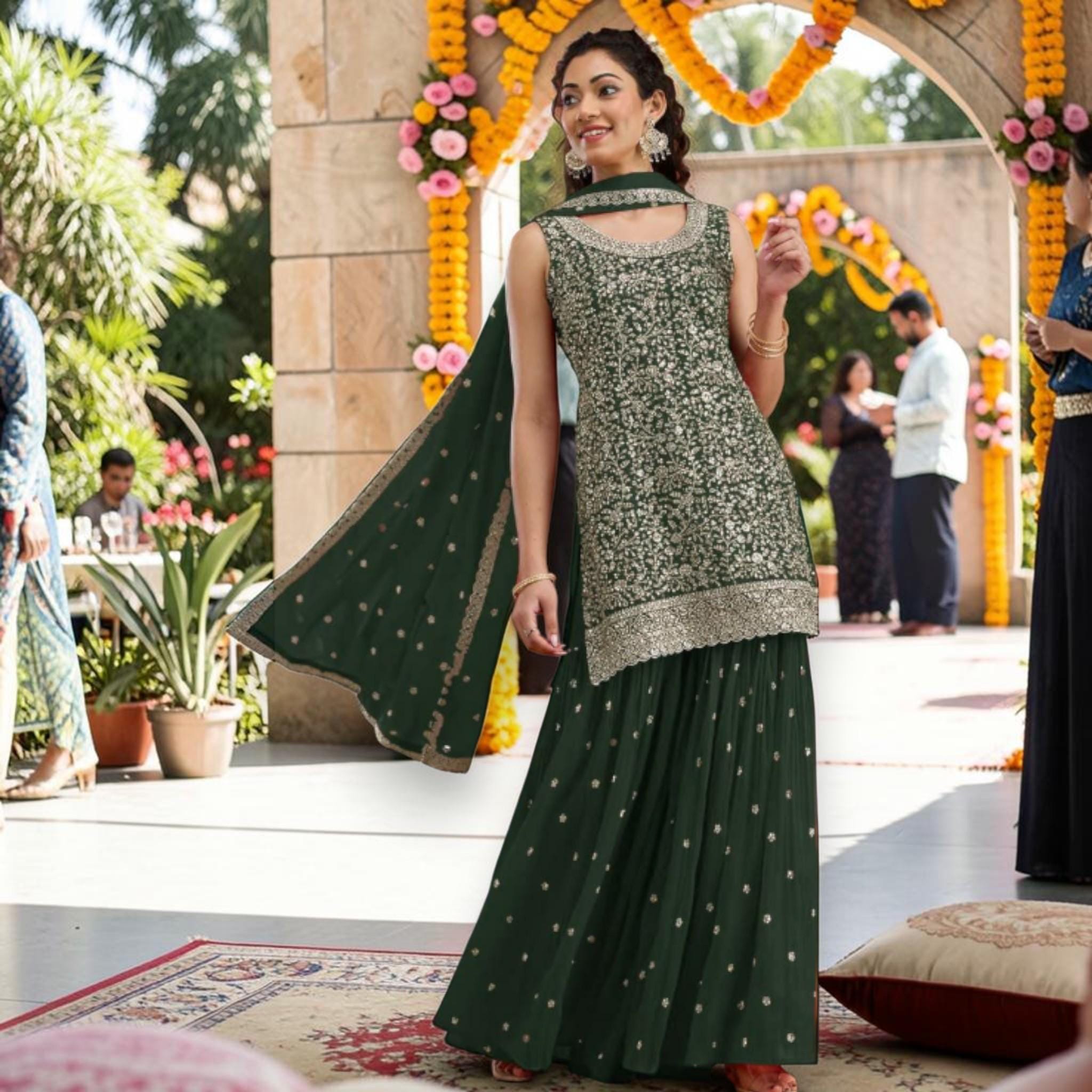 dark green sharara dress Set Women current-season