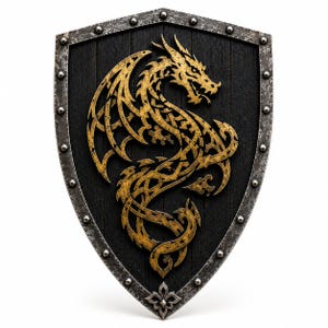 Dragon Shield Wall Art, Medieval Gothic Metal Decor, Fantasy Viking Plaque