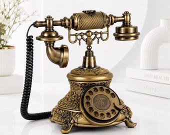 Vintage retrotelefoon, antieke vaste telefoon, bureautelefoon in Victoriaanse stijl, klassieke huisdecortelefoon, retro vaste telefoon
