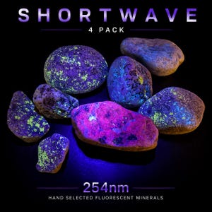 Thousand Islands fluorescerande SW-stenpaket | 4 UV-reaktiva stenar | 254 nm kortvågig UV | Ontario Minerals