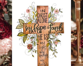 In Christ Alone - Bible Art Verse watercolor Print- Cross