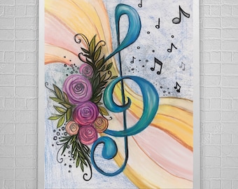 Treble in Paradise - Musik Art Print - Violinschlüssel - Geschenk für Musiklehrer