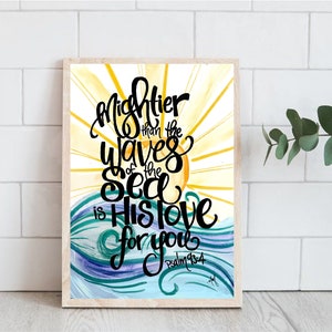 Psalm 93:4 - Bible Verse Art Print - Mightier than the waves