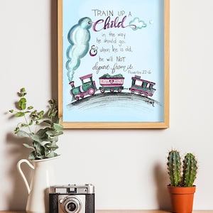 Baby gift  - Train up a child - BIBLE ART PRINT - baby shower verse