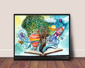 Aquarelle - Imagination du lecteur - illustration de livre - appréciation de l’enseignant - cadeau de l’éducateur