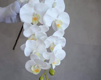 Premium Latex Orchid Stem 82cm · Realistic Artificial Orchid · Faux Phalaenopsis 11cm Bloom · Luxury Fake Orchid · Home Salon Decor