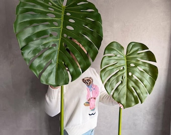 Hoja de Monstera de látex de lujo de 120 cm · Monstera artificial grande · Hoja tropical artificial realista · Planta Monstera artificial gigante · Decoración de interiores