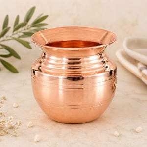 Pooja Lota de cobre puro de 150/200 ml, Kalash tradicional para Puja hindú, recipiente de agua de cobre, olla ritual para templo, regalo religioso