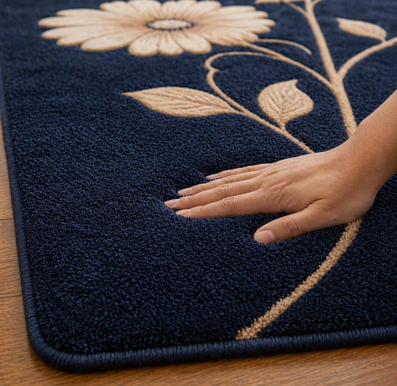 Hand Tufted Navy Blue Floral Wool Rug Luxury Office Area Carpet Modern ...
