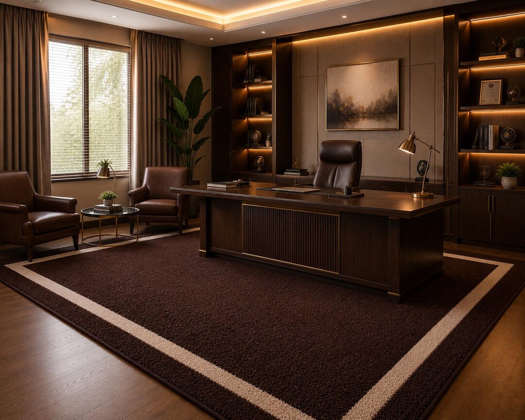 Executive Area Rugs Hand Tufted Brown Office Rug, Luxury Modern Wool Area Carpet Executive ...