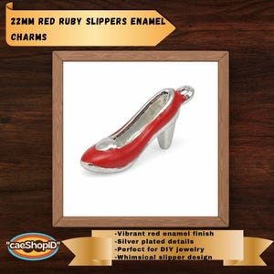 22mm Red Ruby Slippers Enamel Charms, Silver Plated Pendants for Jewelry Making