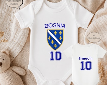 Baby Body im Bosnien WM EM Design Personalisiert verschiedene Modelle, für Fußball Fans | Geschenk zur Geburt | 100 % Bio Baumwolle
