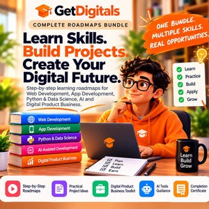 Coding  Digital Business Roadmap Bundle, Web Development Python AI App Development & Freelancing Learning Guide