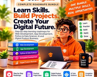 Coding  Digital Business Roadmap Bundle, Web Development Python AI App Development & Freelancing Learning Guide