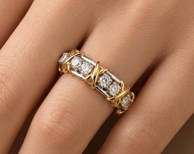 Jean Schlumberger Design Inspired Moissanite Diamond Wedding Band Signature X Ring Eternity Cross X Diamond Band Romantic Gifts For Her