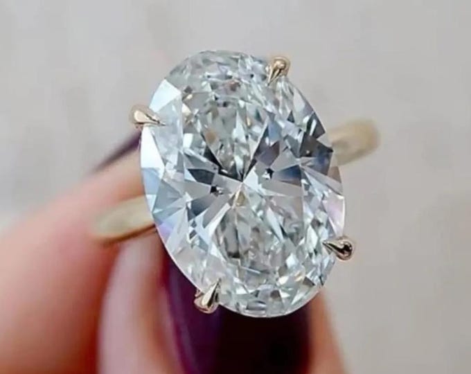 Oval Cut Moissanite Engagement Ring, 14K Solid Gold Hidden Halo Elegant Bridal Ring, Sparkling Tulip Set Promise Ring