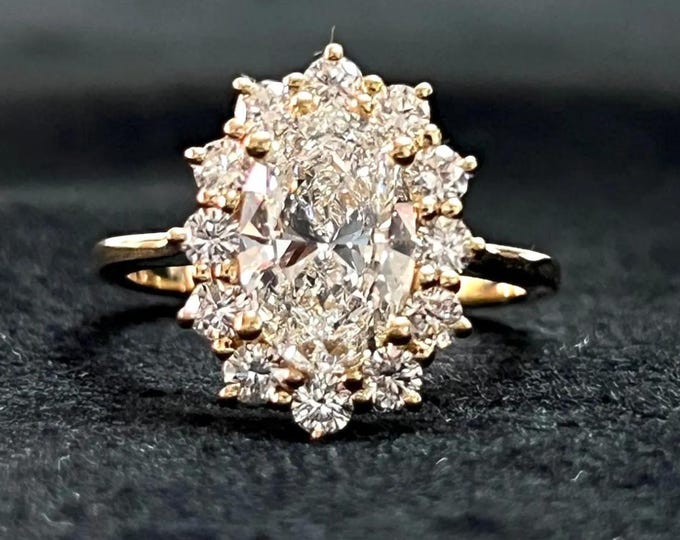 Oval Cut Moissanite Halo Ring, 14K Solid Gold Vintage Engagement Ring, Bridal Wedding Ring, Proposal Gift for Girlfriend