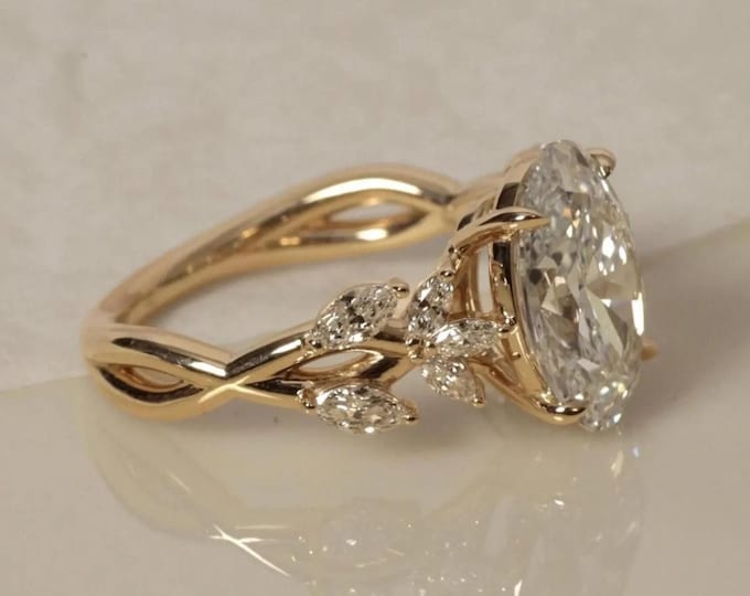 Oval Cut Moissanite Engagement Ring, 14K Solid Gold Vintage Cluster Promise Ring, Anniversary Gift Rings For Wife