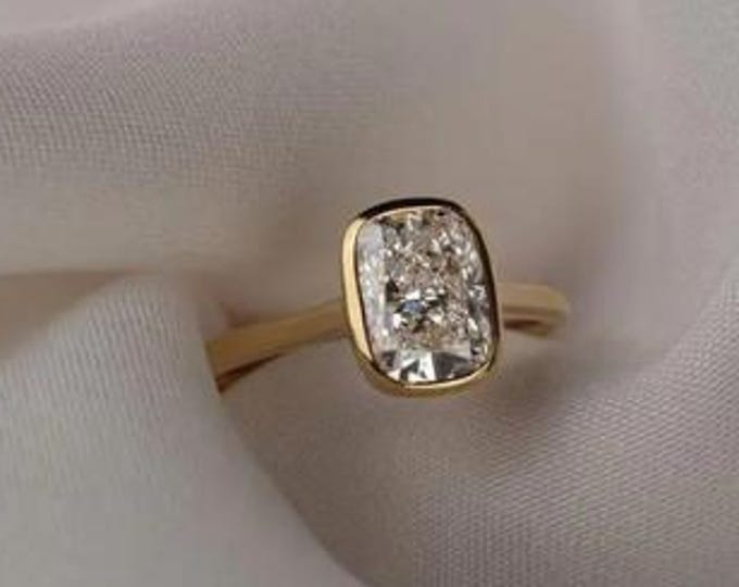 Elongated Cushion Cut Moissanite Engagement Ring, 14K Gold Bezel Style Wedding Ring, Elegant Bridal Jewelry, Sophisticated Anniversary Gift
