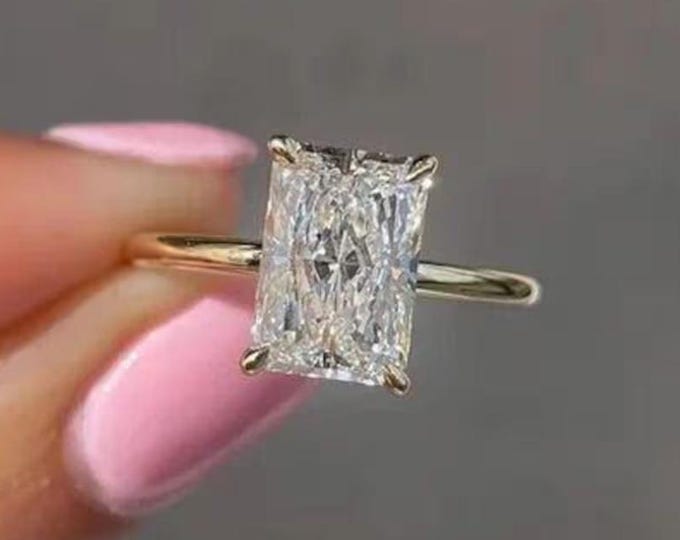 Radiant Cut Moissanite Minimalist Engagement Ring 14K Solid Gold Hidden Halo Wedding Ring Promise Ring Bridal Ring Gift for Her