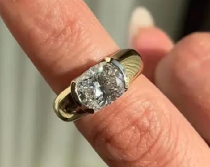Elongated Cushion Cut Moissanite Engagement Ring, 14K Gold Bezel Set Elegant Bridal Jewelry, Unique Wedding Ring