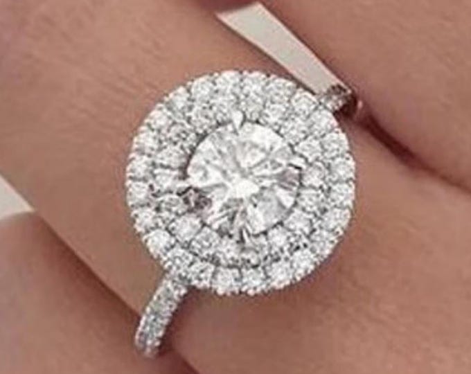 Round Cut Moissanite Engagement Ring, 14K Solid Gold Halo Set Bridal Ring, Luxury Glamorous Wedding Jewelry, Romantic Anniversary Gift