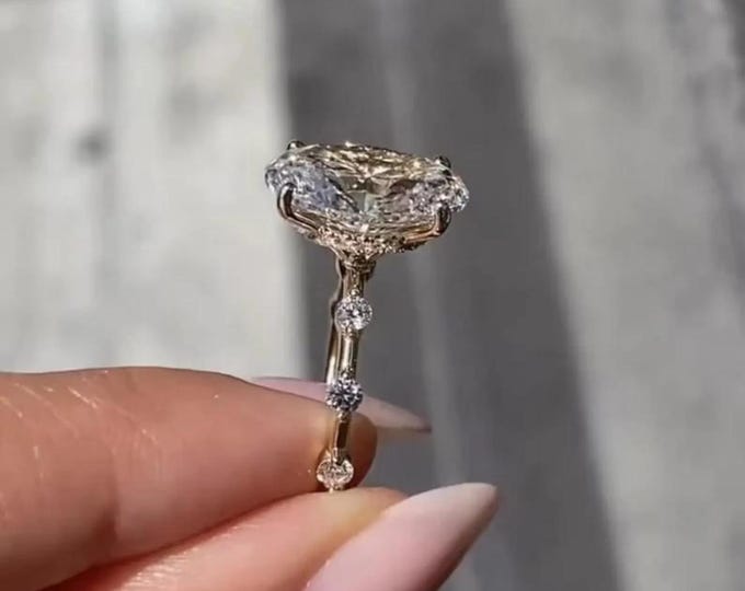 Oval Cut Moissanite Engagement Ring 14K Solid Yellow Gold Wedding Ring Dainty Custom Proposal Ring Gift for Her