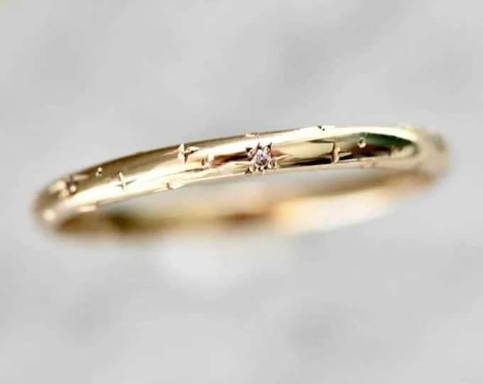 Round Moissanite Wedding Band, 14K Gold Eternity Band, Minimalist Bridal Ring, Promise Ring, Anniversary Gift for Her