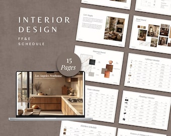 Plantilla de diseño de interiores FF&E / Calendario FFE / Plantilla de tablero de estado de ánimo de diseño de interiores / Plantilla de Canva para el calendario de muebles, accesorios y acabados