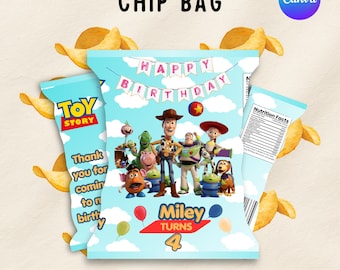 Editable Toy Story Chip Bag Template, Woody and Buzz Party Favor, Canva Birthday Snack Bag, Canva invitation file, Instant Download