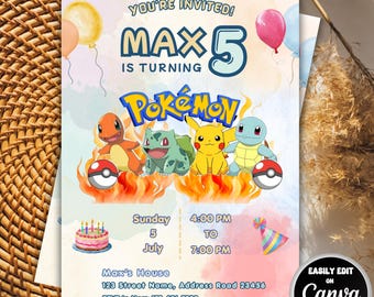 Editable Pokemon Birthday Invitation | Pokemon Card Birthday Invite | Birthday Party Invite Template | Personalized Digital Template