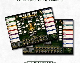 Calendario imprimible para niños del Mundial 2026 / Cuadro del torneo de fútbol / Plantilla editable de Canva / Cuadro de la fase de grupos y eliminatorias