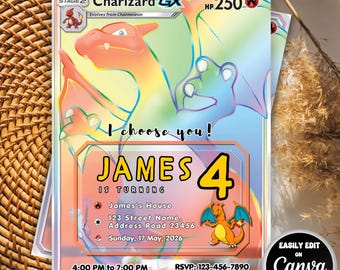 Pokémon Birthday Invitation Template | Pokemon Digital Birthday Invitation | Printable Poke Party Template | Editable Canva Invite