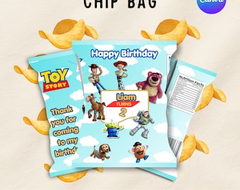Editable Toy Story Chip Bag Template, Woody and Buzz Party Favor, Canva Birthday Snack Bag, Canva invitation file, Instant Download