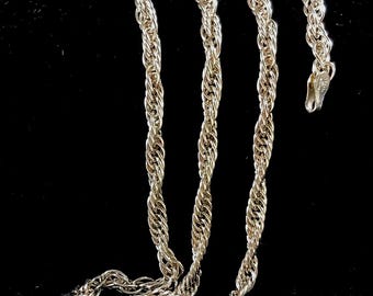 Milor Necklace 925 Sterling Silver 20&quot; Single Strand Singapore Rope Chain Made In Italy Vintage 1990&#39;s