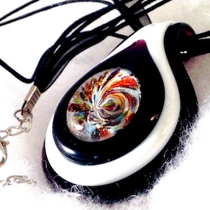 Vintage Murano Glass Pendant Necklace, Black Ribbon & Leather, 1990s