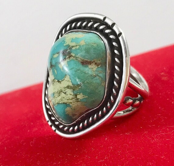 Vintage Cerrillos Turquoise Ring Sterling Silver … - image 2