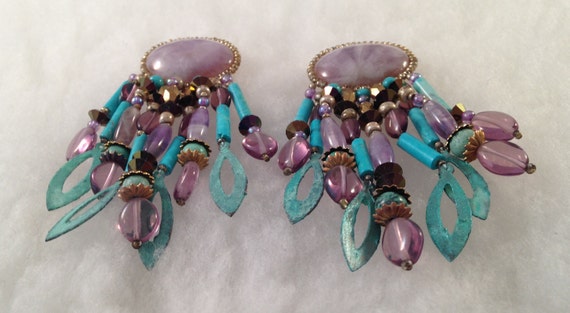 Lavender Jade Chandelier Earrings Vintage 1950 Ja… - image 3