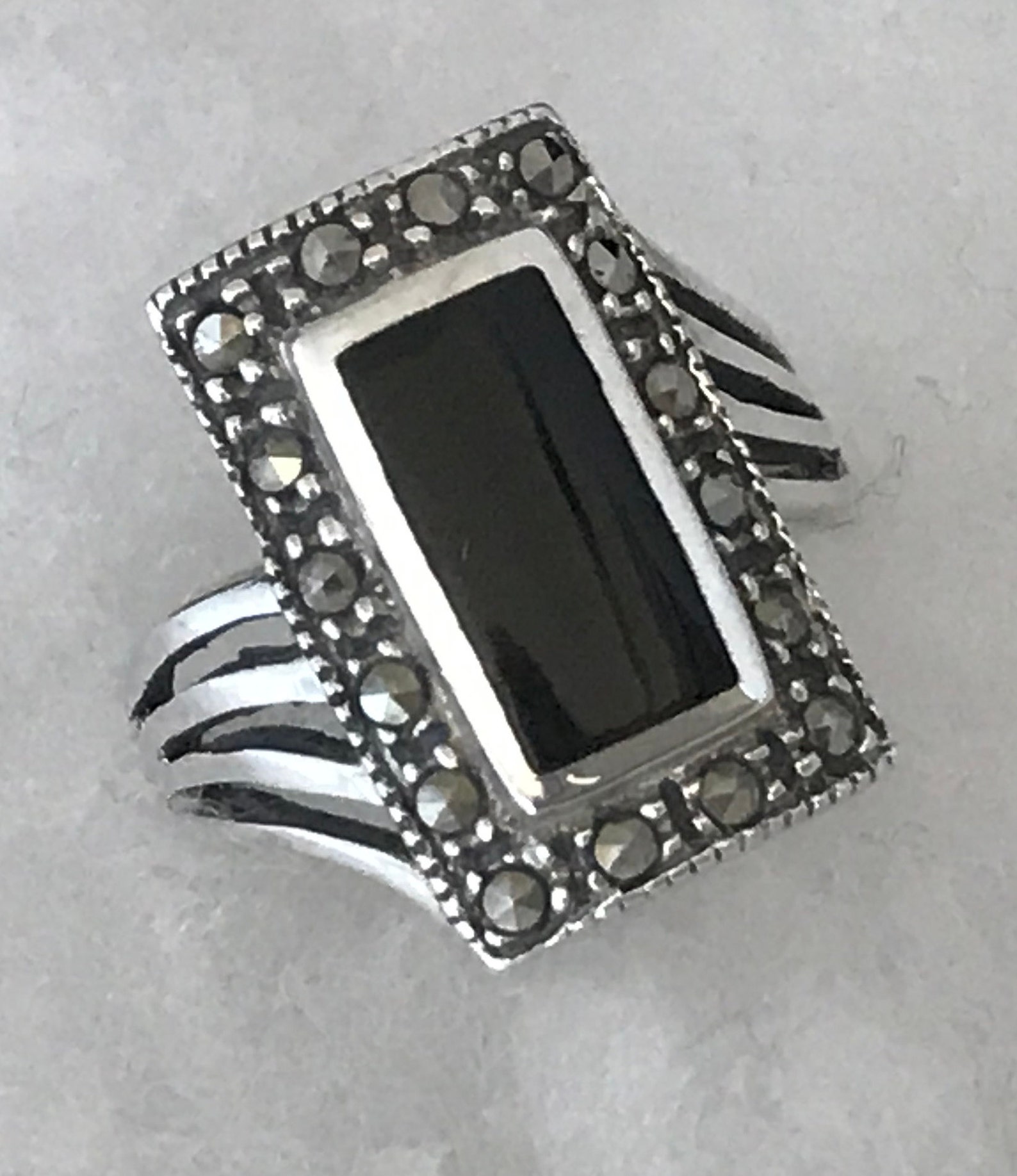 Black Onyx Baguette Ring Diamond Cut 925 Sterling Silver | Etsy