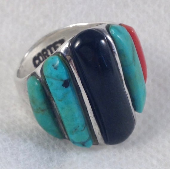 Outstanding Blue Turquoise Sterling Silver Overlay Ring Size 8 US Handmade Jewelry