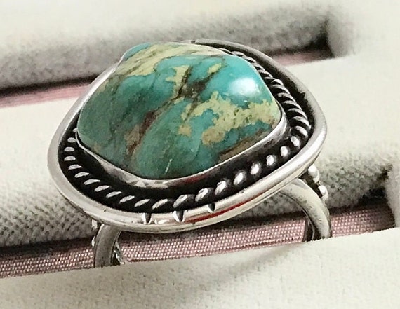 Vintage Cerrillos Turquoise Ring Sterling Silver … - image 4