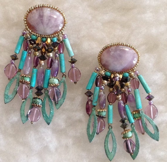 Lavender Jade Chandelier Earrings Vintage 1950 Ja… - image 1