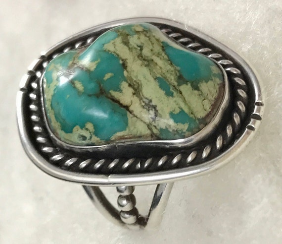 Vintage Cerrillos Turquoise Ring Sterling Silver … - image 1