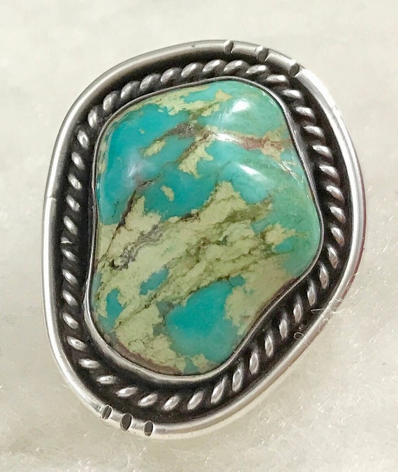 Vintage Cerrillos Turquoise Ring Sterling Silver … - image 9