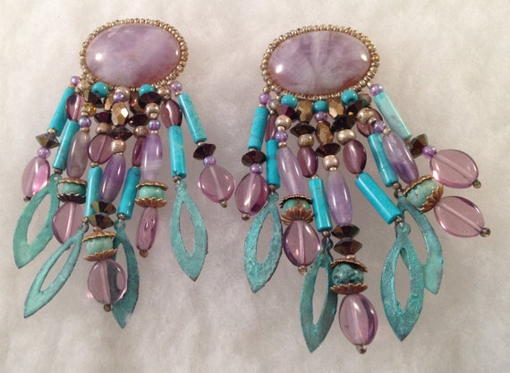 Lavender Jade Chandelier Earrings Vintage 1950 Ja… - image 2