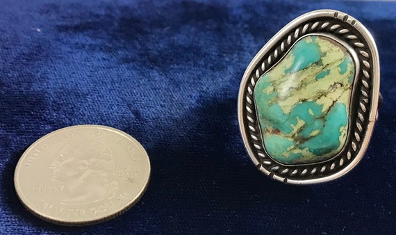 Vintage Cerrillos Turquoise Ring Sterling Silver … - image 10