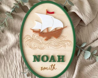 Geboorteaankondigingsbord baby thema schip, gepersonaliseerd bord met naam pasgeboren jongen, bord ziekenhuisnaam voor jongen, decor babyjongen