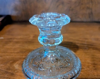 Vintage Indiana Glass Sandwich Clear Taper Ljusstake – EAPG Pressed Glass Home Decor