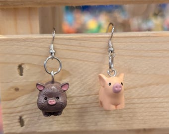 Mini Pig Earrings with Matching Studs